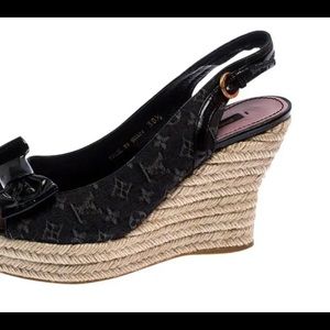Louis Vuitton Black Monogram Denim Bow Espadrille